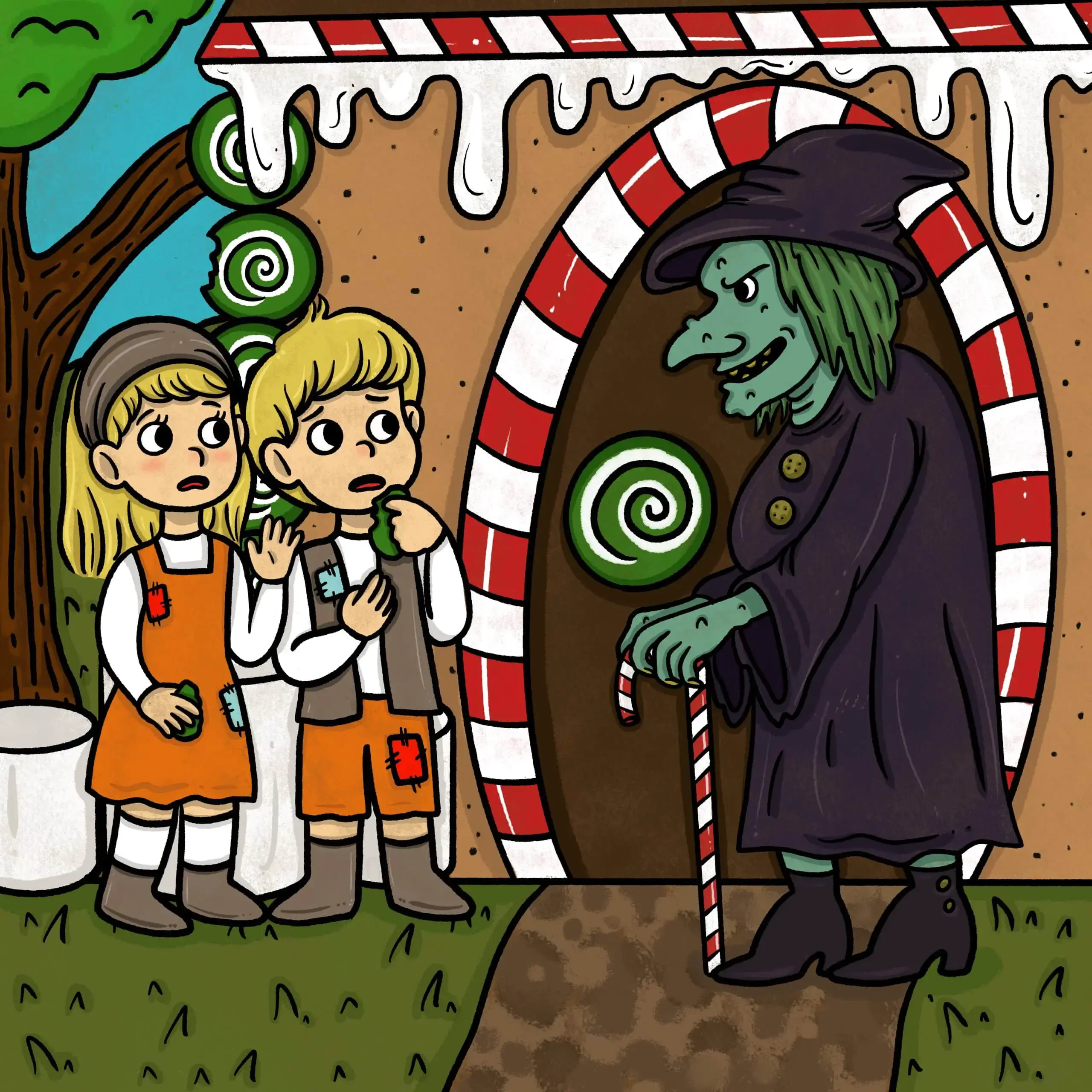 Hansel and Gretel meet the witch