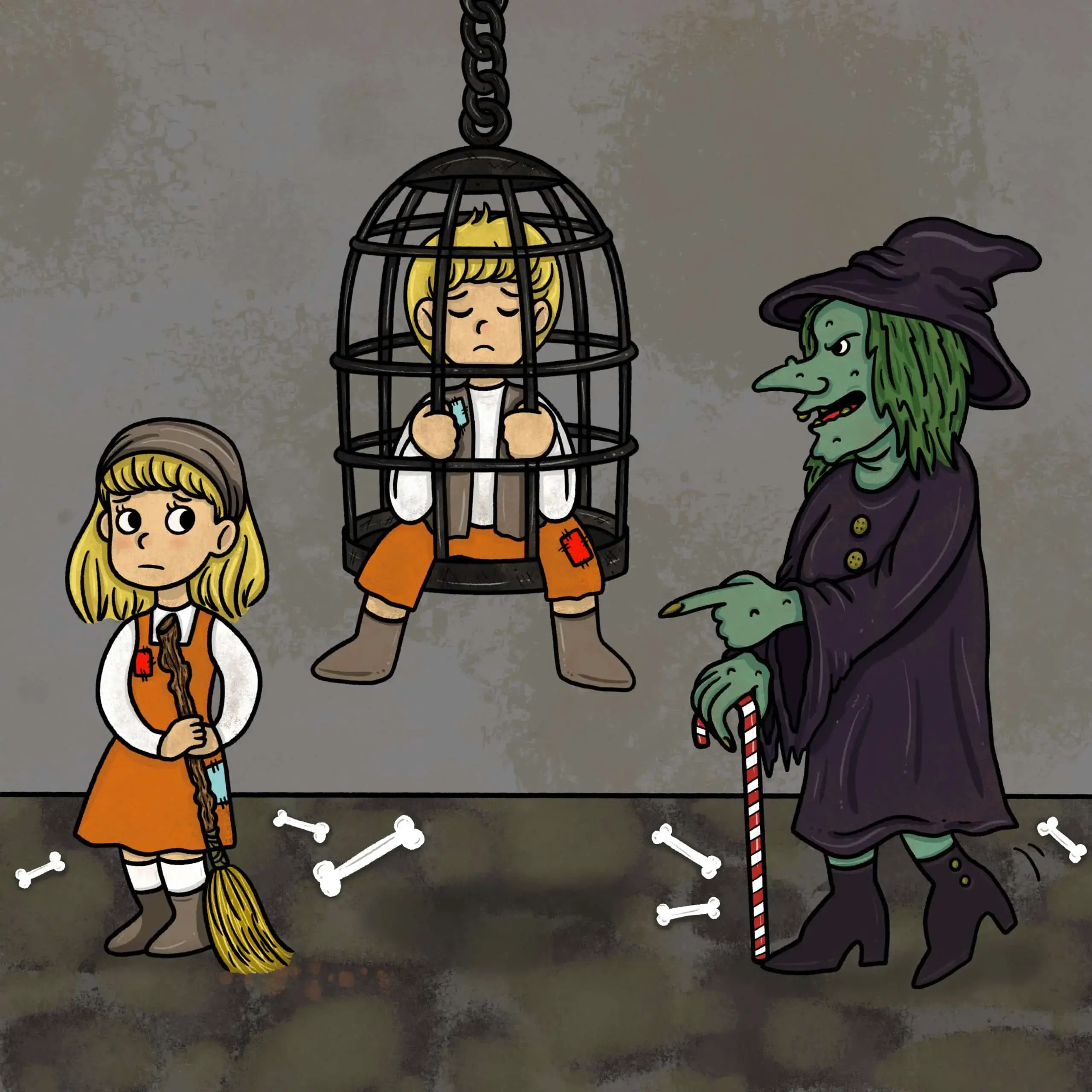 The witch locked Hesel in a cage